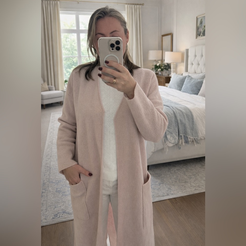 MANGO Suit Blush Pink Long Wool Blend Open Front Coatigan – Size XS / EUR S - Picture 3 of 7